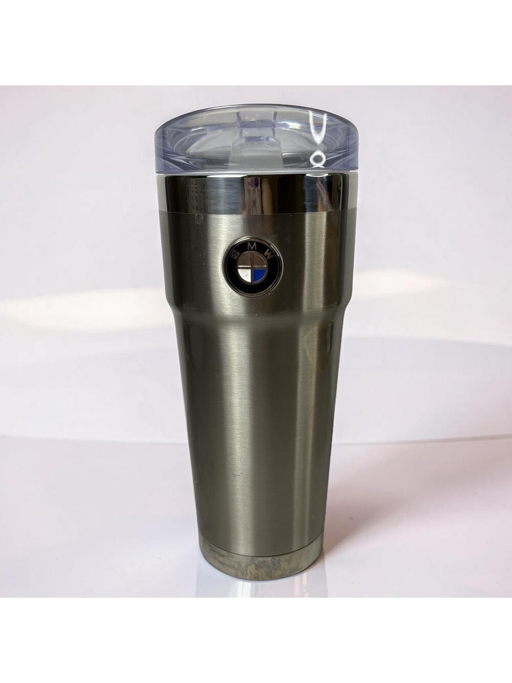 Genuine BMW Stainless Steel Travel Mug Tumbler 24 oz Silver Insulated Clear Lid